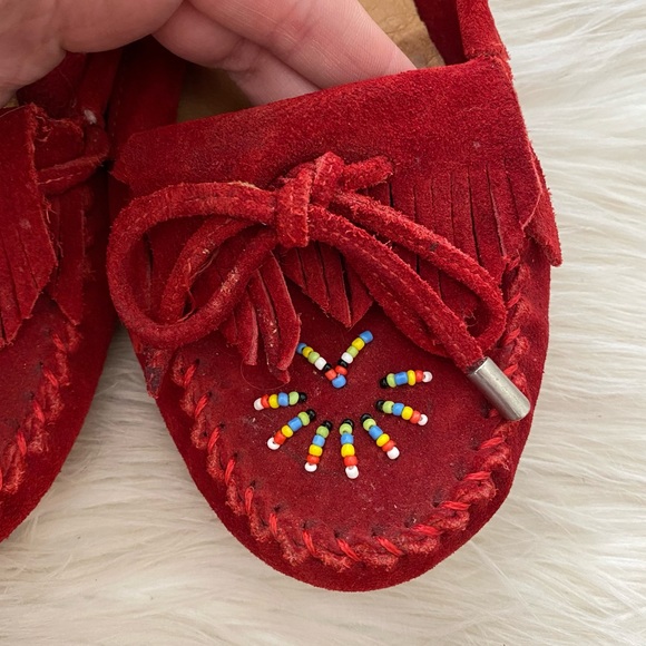 Five Tribe Red Suede Beaded Moccasin Flats - Picture 4 of 13